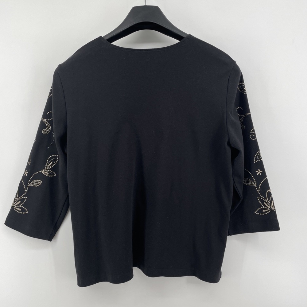 Alfred Dunner Women's Large Black Floral Embroidered Artsy Boho Jersey Knit - Picture 2 of 6